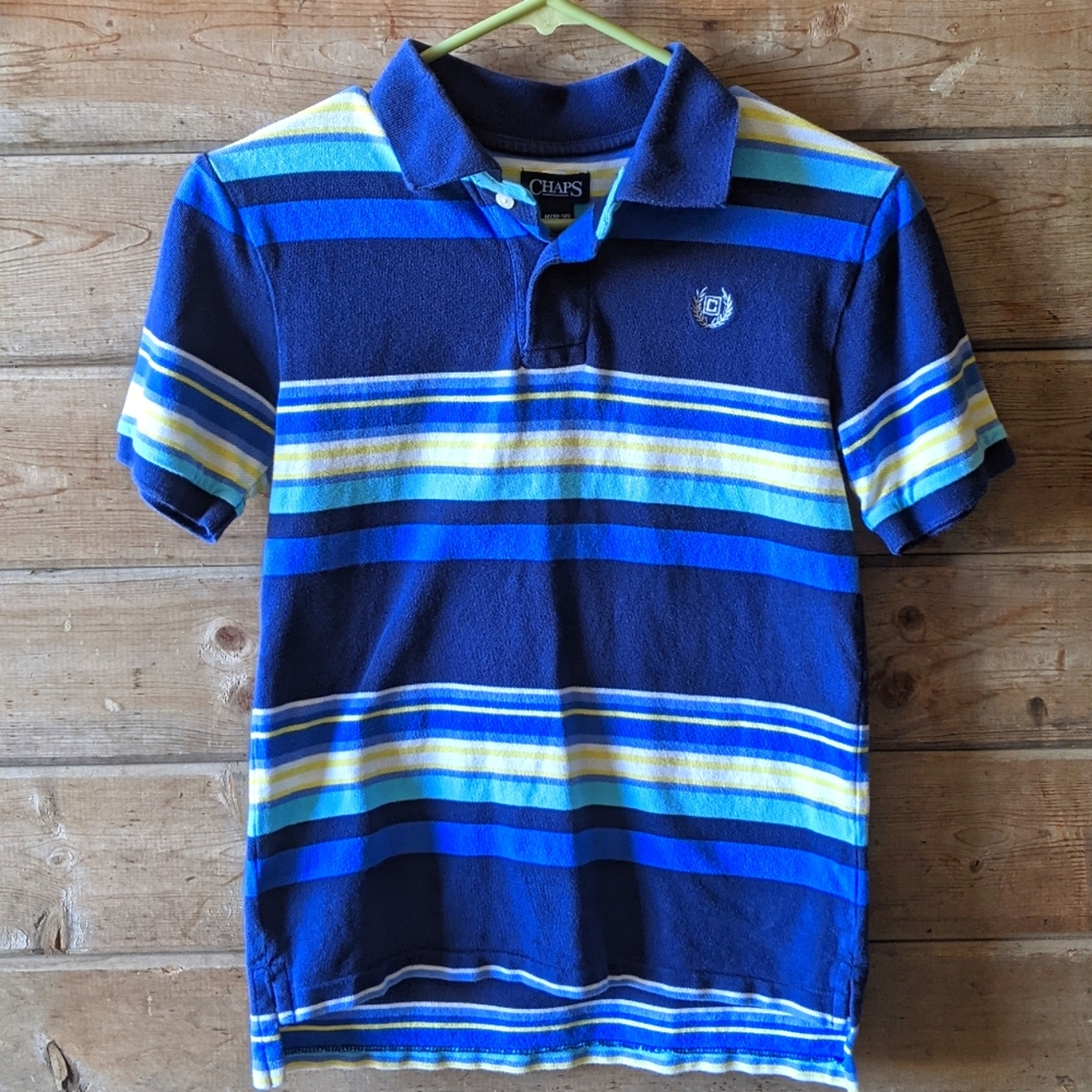 Boys CHAPS Ralph Lauren blue striped polo shirt short sleeves size medium 10-12